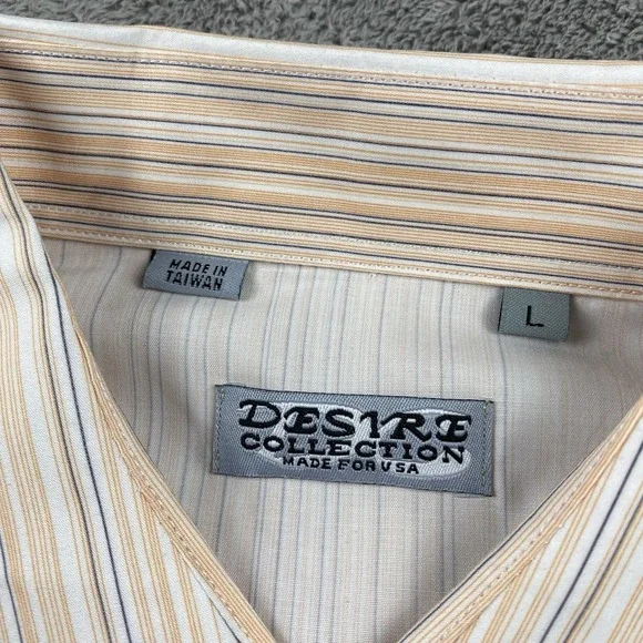 Desire Collection Long Sleeve Dress Shirt Mens Large Orange White Stripes - Picture 10 of 16